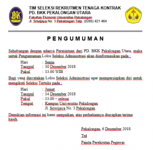 Pengumuman Lolos Seleksi Administrasi